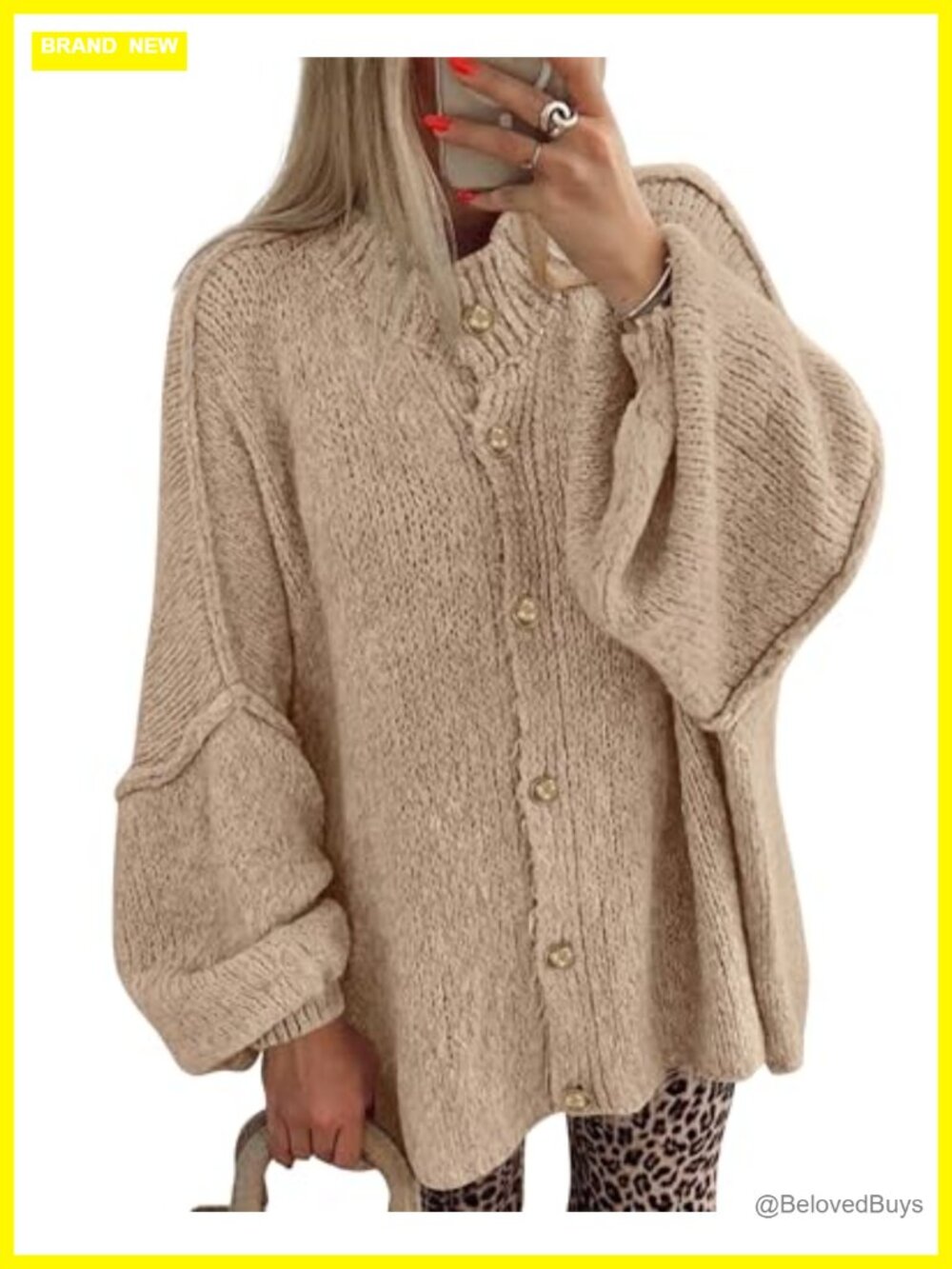 Oversized Button Down Cardigan Sweater Polyester Acrylic Elastane Knit